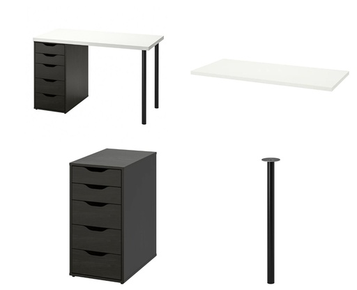 LAGKAPTEN - ALEX Desk White-Black-Brown 120X60 cm