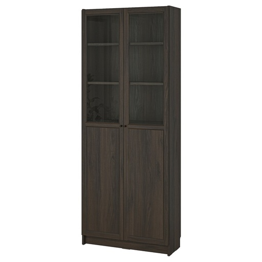 BILLY / OXBERG bookcase with panel/glass doors dark brown oak effect