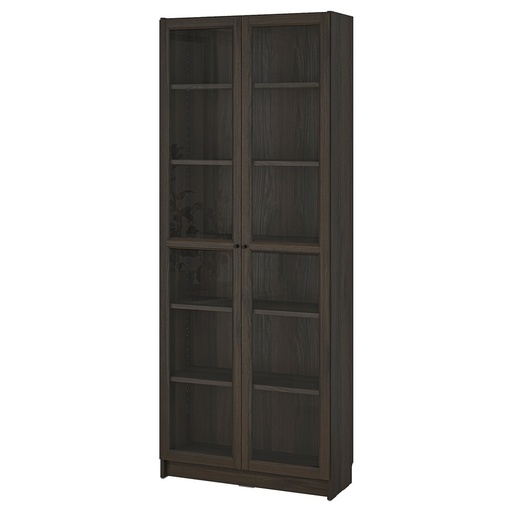BILLY / OXBERG bookcase with glass doors dark brown oak effect 80x30x202 cm