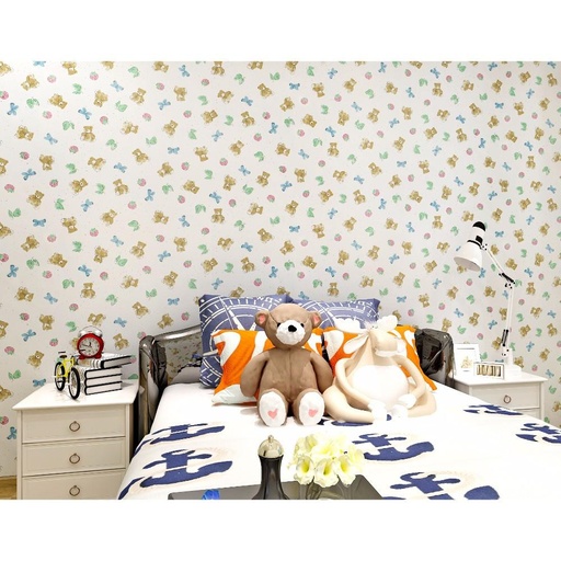 Teddy Bears, Butterflies on White Background Pattern Wallpaper, Charming look? Solved by Idiya!