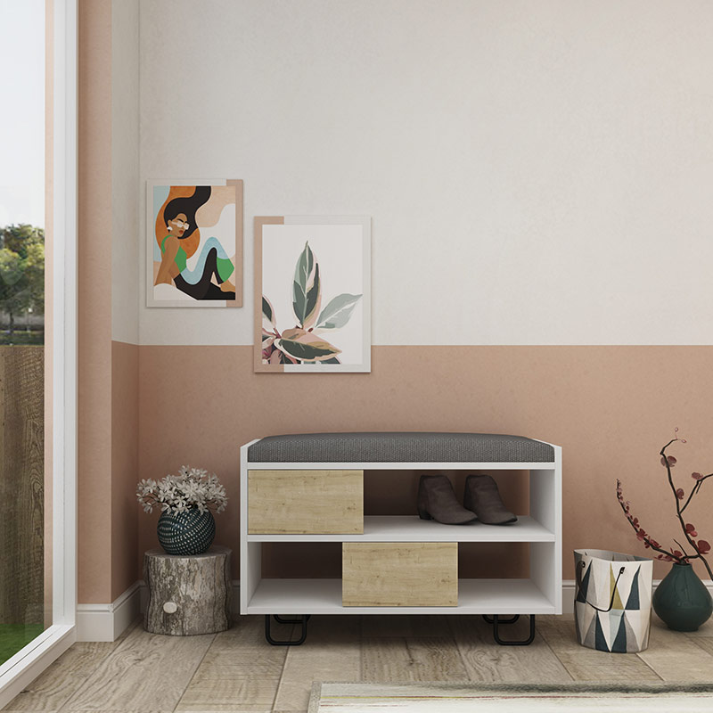 Alanya Bench – White & Oak Entryway Bench Seat