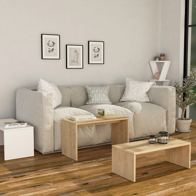 Kozlu Nesting Coffee Table Set - Oak & White