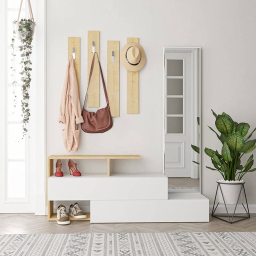 Midyat Hall Stand - White - Oak, Multifunctional? Solved!
