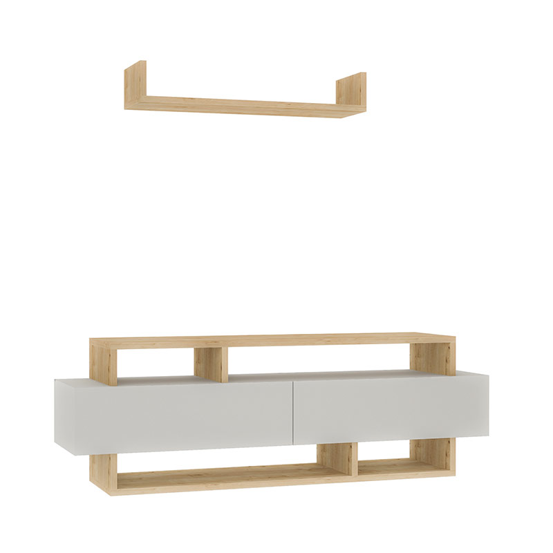 Mugla TV Stand White & Oak Modern Entertainment Unit
