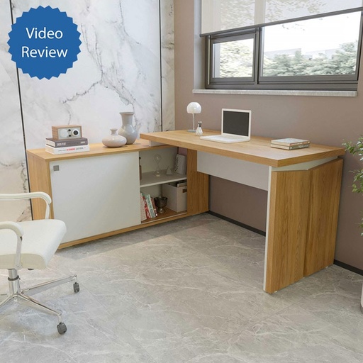  Colombo Corner Workstation Desk - Elm/ White, Space-saving? Solved!