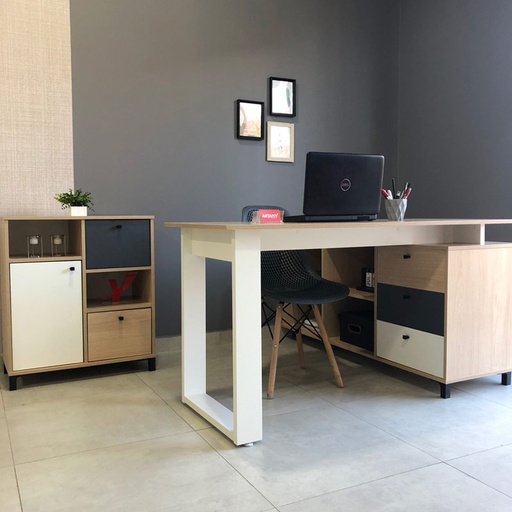 Passo Fundo Cabinet with 1 Door and 2 Drawers - Light Oak/ White/ Gray, Scandinavian charm? Solved!