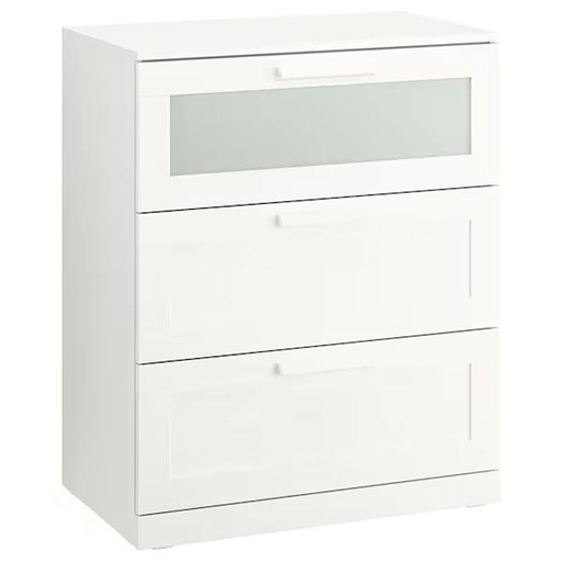 BRIMNES Chest of 3 Drawers, White, Frosted Glass, 78X95 cm
