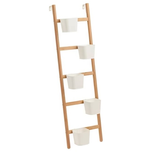 SATSUMAS Plant Stand with 5 Plant Pots, Bamboo, White